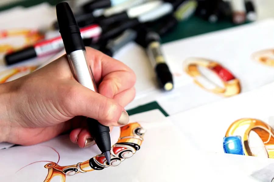 A person working on a sketch of jewellery