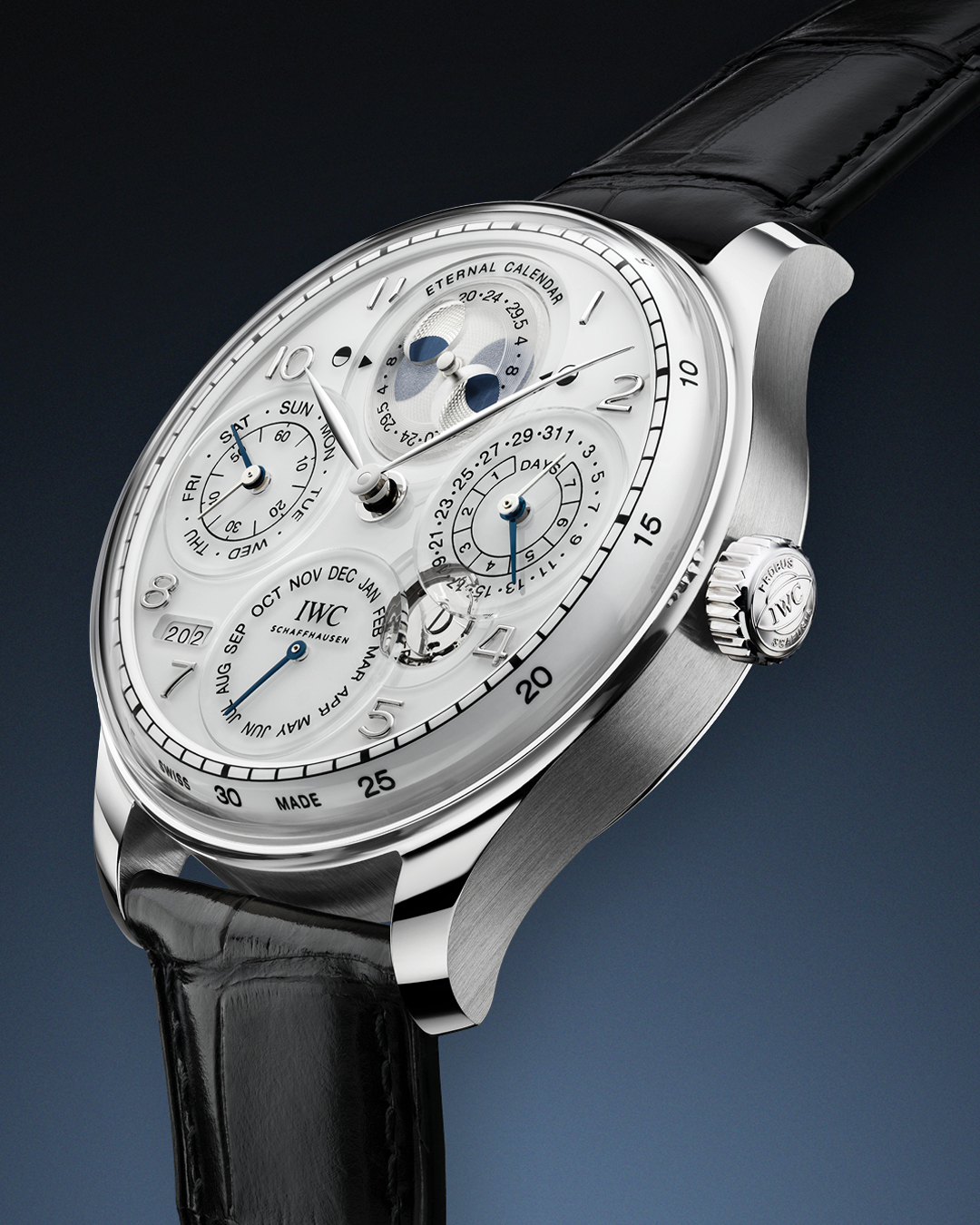 IWC. Engineered for Eternity. 

Mark the turning of the year with a secular perpetual calendar that calculates leap-year exceptions until 3999. 

The Portugieser Eternal Calendar (Ref. IW505701) in platinum showcases the height of IWC watchmaking expertise in engineering mechanical calendars, with a moon phase display that will remain accurate for thousands, even millions, of years to come. 

#IWCwatches | #IWCportugieser