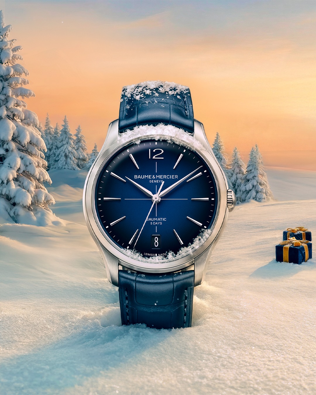 Choose an unforgettable gift. A Clifton timepiece carries the expression of style and emotion through the legacy of the round and thin watches characteristic of the 1950s. Equipped with the Baumatic movement, the collection is a guarantee of precision, durability and reliability.

--
Clifton 10771
39mm, Automatic, Stainless steel case, Gradient blue lacquered dial, self-winding Baumatic movement, 5-day power reserve, Interchangeable blue alligator strap.
--
#BaumeEtMercier
#Clifton
#Celebration