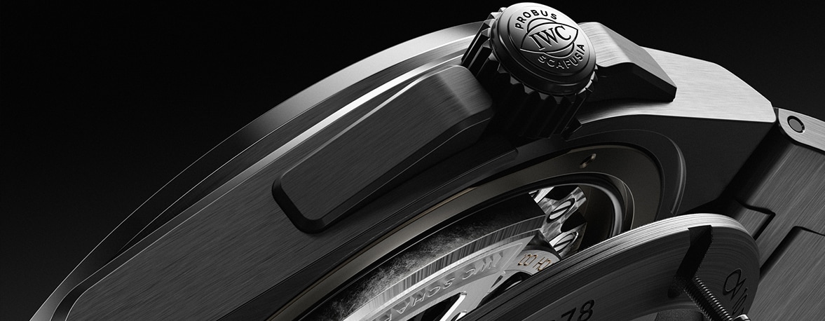 Black IWC watch on the edge