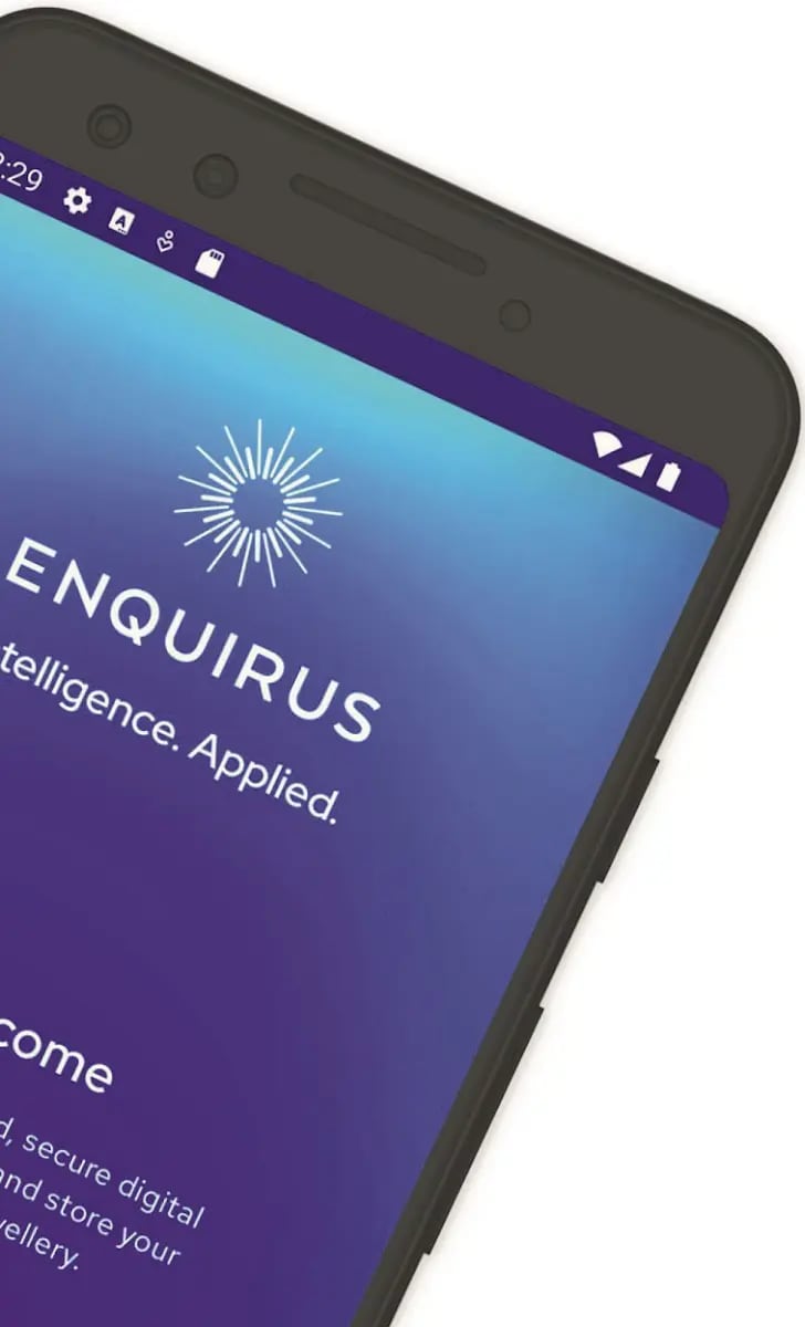 A smartphone displaying Enquirus logo