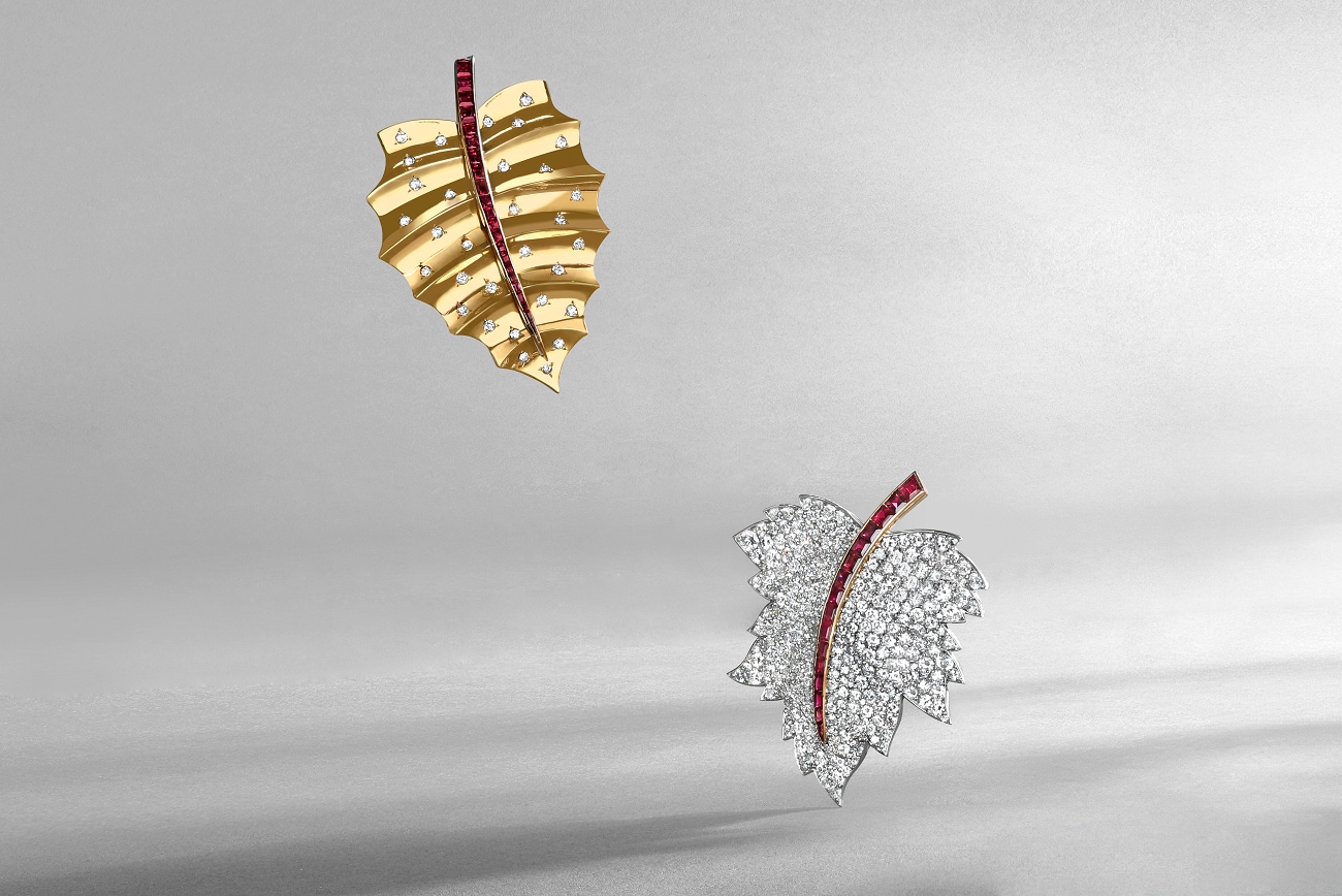 Two Leaf clips with diamonds